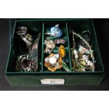 Jewellery box and costume jewellery, rings,