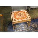 Square tiled topped coffee table, height 40 cm, depth 48 cm,