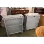 Pair of modern frosted and glazed bathroom or kitchen cabinets, height 90 cm, width 70 cm,
