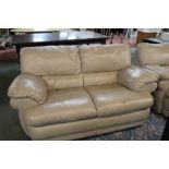Two seater beige leather settee, length 158 cm, height 92 cm,