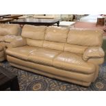 Beige three seater leather sofa, height 90 cm, length 210 cm,