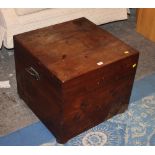 19th century mahogany trunk with metal carrying handles, 53 cm tall,