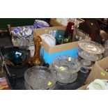 Large quantity of glassware, tazzas, vases, jugs,