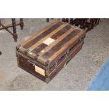 Metal bound trunk with carrying handles, 32 cm tall, 82 cm long,