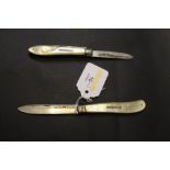 Two silver bladed pocket knives with mother of pearl handles