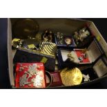 Box of costume jewellery, compacts,