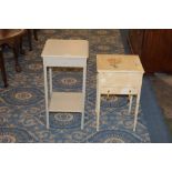 Grey painted square bedside table and floral bedside table