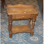 Pine bedside table with drawer to front and raised back, 68 cm tall, 60 cm wide,