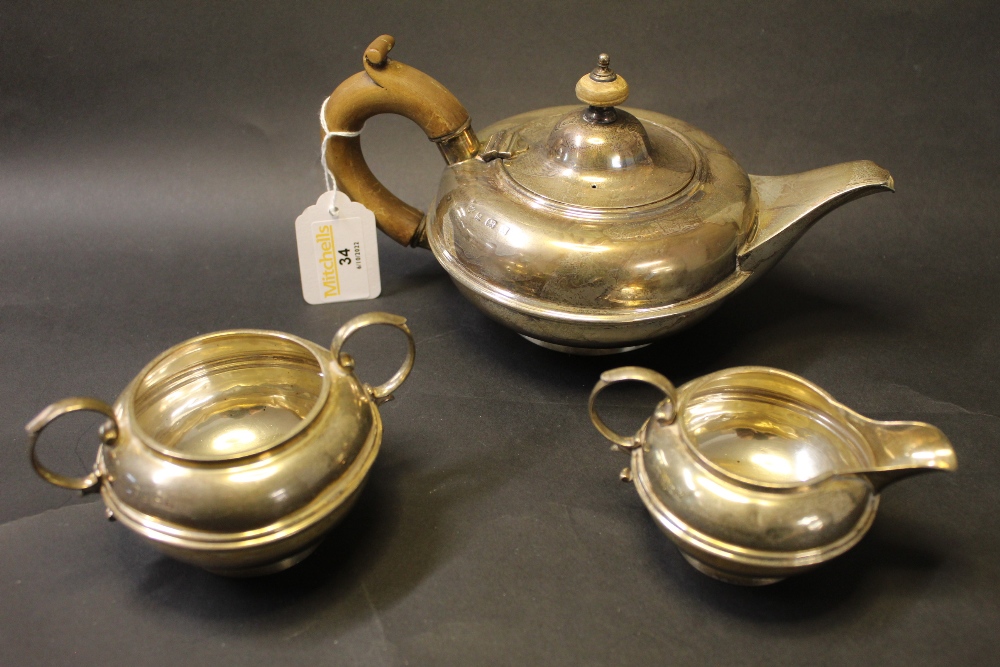 Three piece Birmingham silver Bachelor tea set