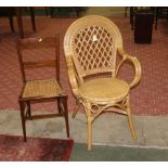 Wicker carver armchair and bergere chair