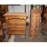 Modern pine bookcase or miniature dresser top and flight of five drawers,