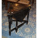 19th century oak carved drop leaf table,