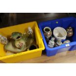 Two boxes of decorative vases, jug and bowl,