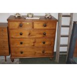 Victorian stained pine 2/3 chest of drawers with wooden knob handles, 116 cm tall,