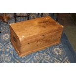 Pine rectangular bedding chest with metal carrying handles, 42 cm tall, 91 cm long,