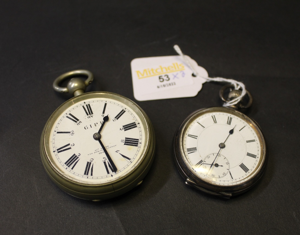 Two pocket watches, one silver cased, the other marked to back and face G.I.P.