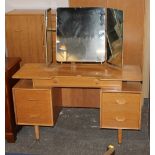 Mid century oak dressing table with mirrors, 136 cm tall,