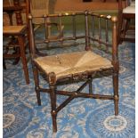 19th century oak corner chair with rush seat