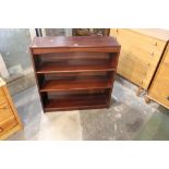 Modern mahogany three tier bookcase, 95 cm tall,