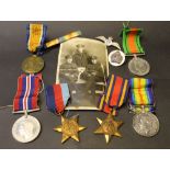 Badges, First and Second World War medals inscribed W Parker,