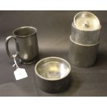 Pewter tobacco canister and tankard inscribed A Battery E Sub Section 1936