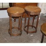 Pair of circular pine bedside tables with drawers to the front, 75 cm tall,