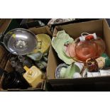 Two boxes of Carltonware, cups and saucers, fruit bowl set, sponge ware bowl, Gibson teapot,