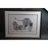 A signed limited edition print "Serengeti Rains" depicting three lions. No 177/850.