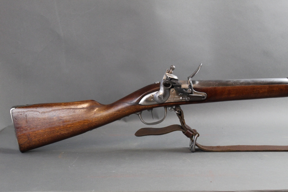 A reproduction muzzle loading Charleville flintlock musket (smooth bore) made by Pedersoli,