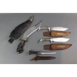 Four fixed blade knives, to include a Kukri style blade marked Indian Handicraft Centre, 11".