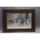 S.E. Waller a print dated 1893 of hounds in kennels. 32 x 51 cm in a mahogany and gilt frame.