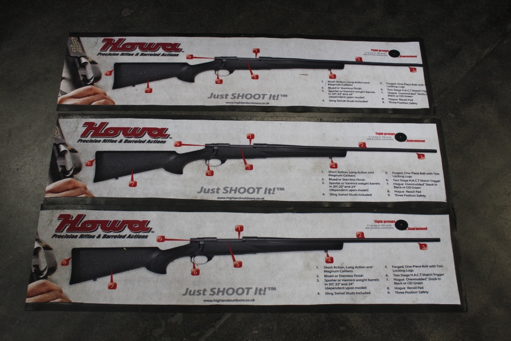 Three Howa mats, featuring a Howa rifle, all measuring +/- 1m x 29.5 cm (AF).