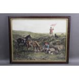 Haywood Hardy a coloured print "Grouse Shooting", together with two engravings of Pointers,