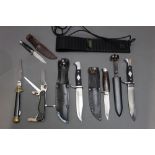 Six fixed blade and folding knives, to include Victorinox, Linder, Rostfrei etc.