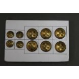 A set of six Pendle Forest and Craven Harriers Masters hunt buttons, 6 large and four small,