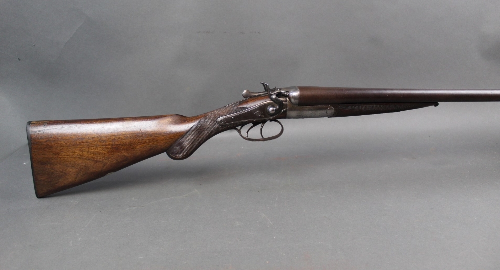 R Scott a 12 bore side by side hammer shotgun, with 30" Damascus barrels, improved and 1/4 choke, - Image 2 of 2