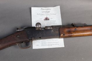 A deactivated 8 mm Lebel 1886 M93 bolt action military rifle.
