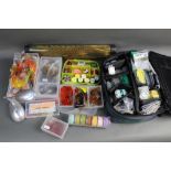 A Stonefly reel case, filled with fly tying hooks to include Mustad, Partridge, Kamasan,