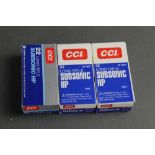 One hundred and fifty CCI cal 22 LR rifle cartridges, subsonic HP. FIREARMS CERTIFICATE REQUIRED.
