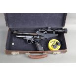 A Webley & Scott Hurricane cal 22 over lever air pistol, fitted with a SMK 2 x 20 pistol scope,
