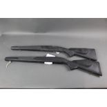 Two synthetic rifle stocks, one for a Wetherby cal 223, the other marked Butler Creek,