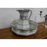 Floral wash basin and jug,