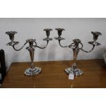 Pair of silver plated candelabra,