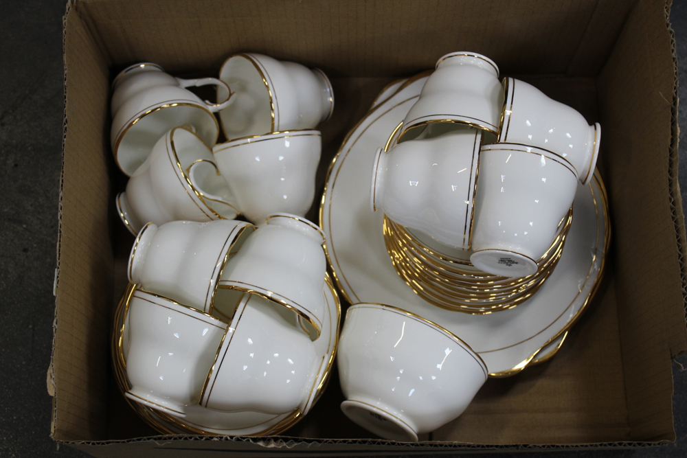 Box of Duchess tea cups, saucers, etc.