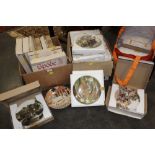 Two boxes and a bag of Spode and other collectors plates