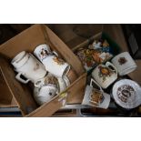 Box of commemorative ware to include mugs and teddy bear ornaments