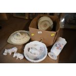 Box of floral ceramics to include Aynsley Little Sweetheart pattern vase,