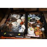 Two boxes of mixed crockery and glassware,