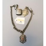 Silver chain with two silver fobs and silver Vesta case attached