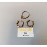 9 ct gold ring (out of shape) and pair of 9 ct gold earrings, weight 3.